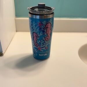 tervis Blue Travel Tumbler with Pink Seahorse Motif